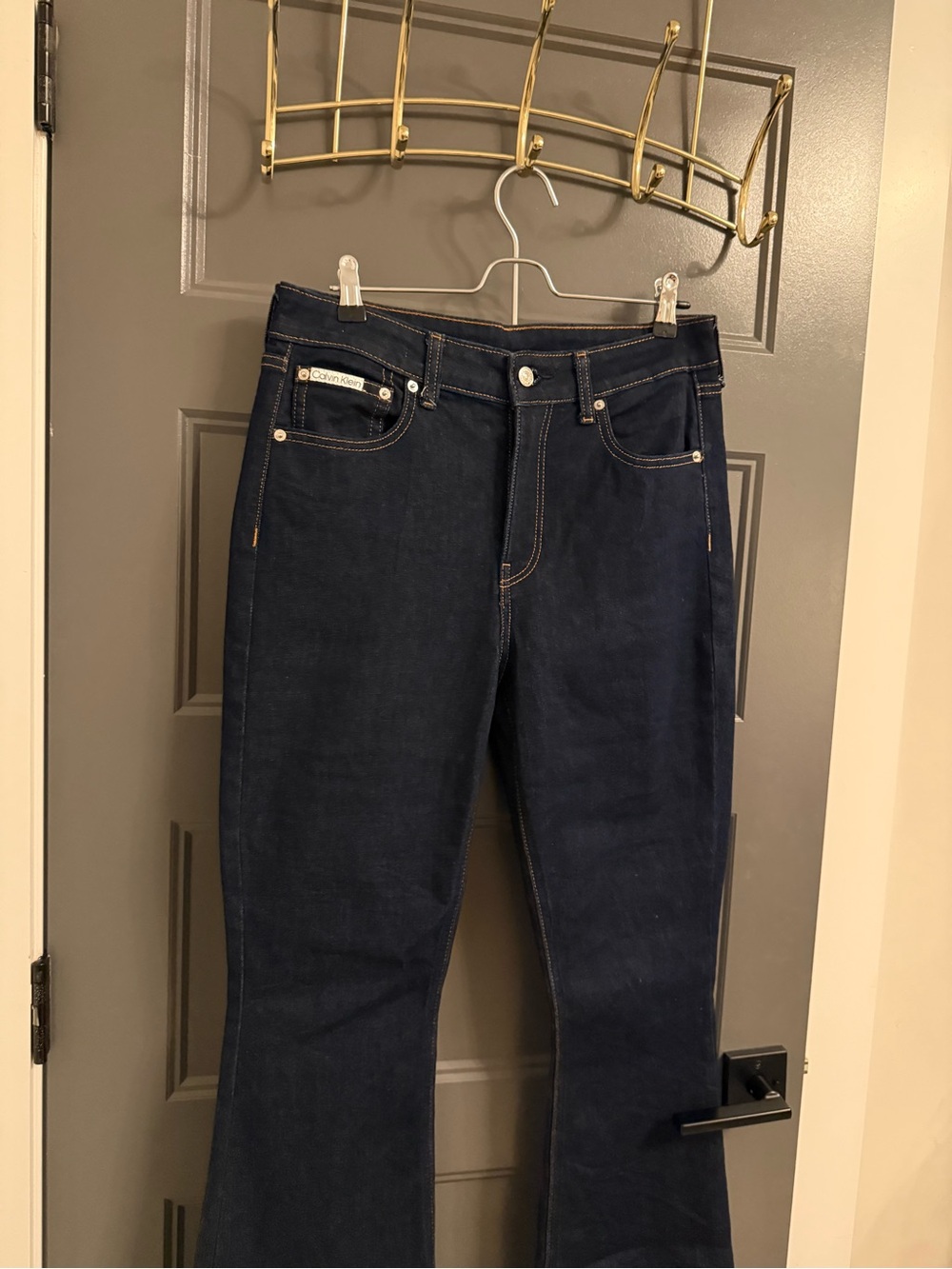 Calvin Klein High-Rise Flare Dark Blue Women's Jeans - Picture 2 of 7